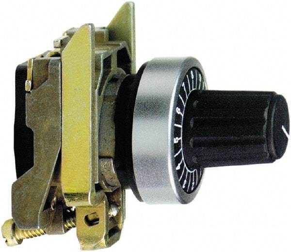 Schneider Electric - 22mm, White Markings, Selector Switch Head and Mounting Base - For Use with 6 mm Shaft Potentiometer - Exact Tool & Supply