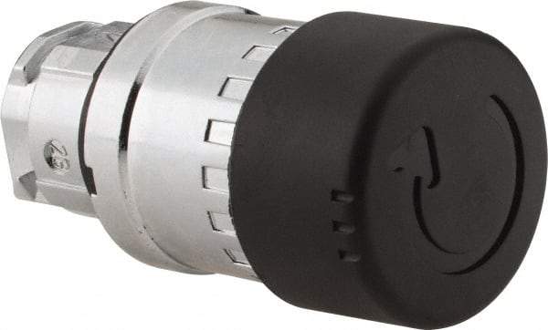 Schneider Electric - 22mm Mount Hole, Extended Mushroom Head, Pushbutton Switch Only - Round, Black Pushbutton, Nonilluminated, Maintained (MA) - Exact Tool & Supply