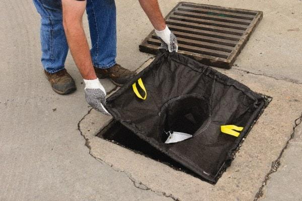 Eagle - 16" Long x 20" Wide, Nonwoven Geo-Textile Barrier Absorbent - 16 x 20" to 28 x 36" Drain, Black, Use to Seal off Spills From the Environment, Sediment Only - Exact Tool & Supply