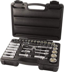 Paramount - 31 Piece 3/8" Drive Chrome Finish Socket Set - 12 Points, 1/4" to 1" Range, Inch Measurement Standard - Exact Tool & Supply