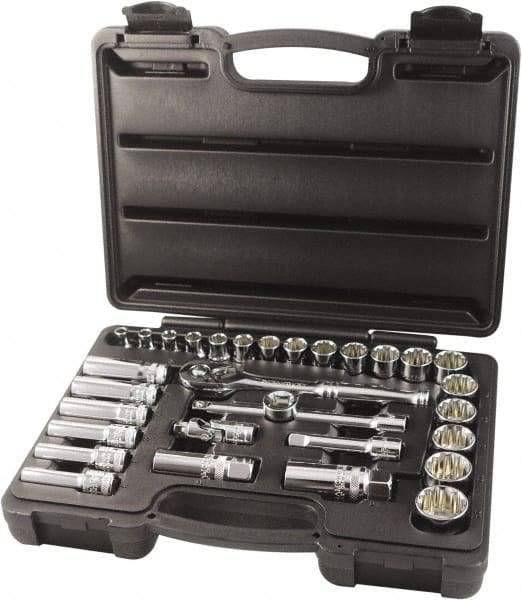 Paramount - 31 Piece 3/8" Drive Chrome Finish Socket Set - 12 Points, 6mm to 24mm Range, Metric Measurement Standard - Exact Tool & Supply