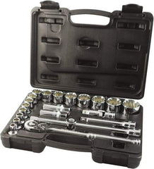 Paramount - 22 Piece 1/2" Drive Chrome Finish Socket Set - 12 Points, 5/16" to 1-1/4" Range, Inch Measurement Standard - Exact Tool & Supply