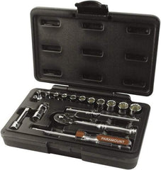 Paramount - 17 Piece 1/4" Drive Chrome Finish Socket Set - 12 Points, 4mm to 14mm Range, Metric Measurement Standard - Exact Tool & Supply