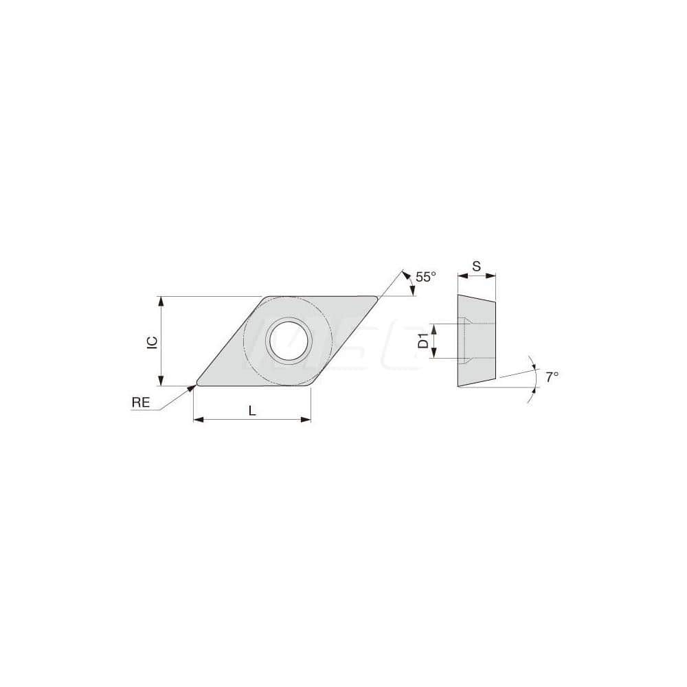 Turning Insert:  DCMT32.52CM T5115,  Solid Carbide TiCN, Al2O3 & TiN Finish,  Neutral,  3/8″ Inscribed Circle,  0.0310″ Corner Radius,  55.0 &deg N/A Diamond,  Series  DCMT