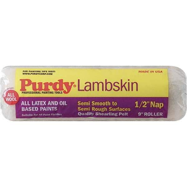 Purdy - 1/2" Nap, 9" Wide Paint Roller Cover - Semi-Smooth to Semi-Rough Texture, 100% Lambswool - Exact Tool & Supply