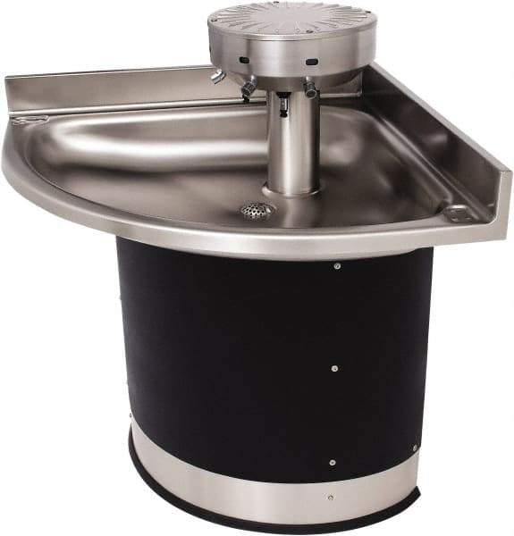 Acorn Engineering - Corner, Infrared Sensor, Wall Outlet Drain, 37" Diam, 3 Person Capacity, Stainless Steel & Vinylclad Galvanized Steel, Wash Fountain - 0.5 GPM - Exact Tool & Supply