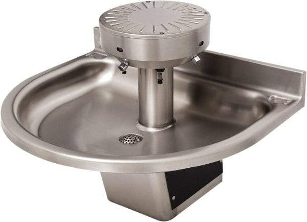 Acorn Engineering - Semi-Circular, Infrared Sensor, Wall Outlet Drain, 38" Diam, 3 Person Capacity, Stainless Steel, Wash Fountain - 0.5 GPM - Exact Tool & Supply