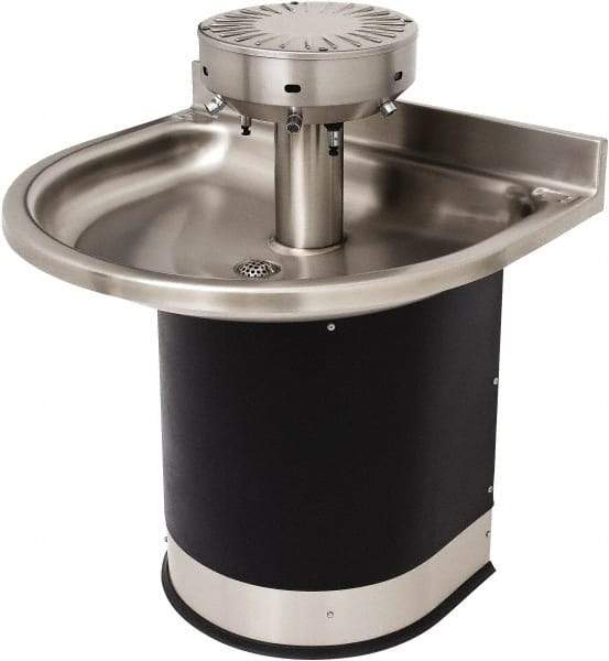 Acorn Engineering - Semi-Circular, Infrared Sensor, Wall Outlet Drain, 38" Diam, 4 Person Capacity, Stainless Steel & Vinylclad Galvanized Steel, Wash Fountain - 0.5 GPM - Exact Tool & Supply