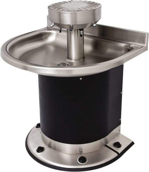 Acorn Engineering - Semi-Circular, Foot-Controlled, Wall Outlet Drain, 38" Diam, 4 Person Capacity, Stainless Steel & Vinylclad Galvanized Steel, Wash Fountain - 0.5 GPM - Exact Tool & Supply