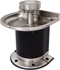 Acorn Engineering - Semi-Circular, Foot-Controlled, Wall Outlet Drain, 38" Diam, 4 Person Capacity, Stainless Steel & Vinylclad Galvanized Steel, Wash Fountain - 0.5 GPM - Exact Tool & Supply