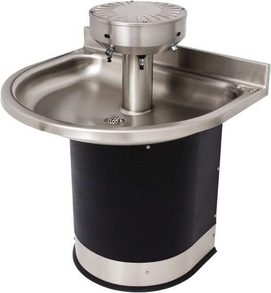 Acorn Engineering - Semi-Circular, Infrared Sensor, Wall Outlet Drain, 38" Diam, 3 Person Capacity, Stainless Steel & Vinylclad Galvanized Steel, Wash Fountain - 0.5 GPM - Exact Tool & Supply