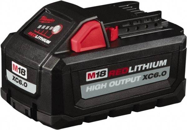 Milwaukee Tool - 18 Volt Lithium-Ion Power Tool Battery - 6 Ahr Capacity, 1 hr Charge Time, Series M18 RED - Exact Tool & Supply