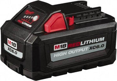 Milwaukee Tool - 18 Volt Lithium-Ion Power Tool Battery - 6 Ahr Capacity, 1 hr Charge Time, Series M18 RED - Exact Tool & Supply