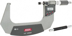 SPI - 4 to 5" Range, 0.00005" Resolution, Double Ratchet IP65 Electronic Outside Micrometer - 0.0002" Accuracy, Ratchet-Friction Thimble, Carbide Face, CR2032 Battery, Includes NIST Traceable Certification of Inspection - Exact Tool & Supply