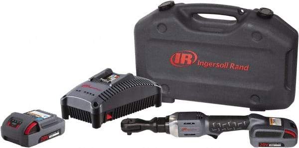Ingersoll-Rand - 3/8" Drive 20 Volt Angled Cordless Impact Wrench & Ratchet - 225 RPM, 54 Ft/Lb Torque, 2 Lithium-Ion Batteries Included - Exact Tool & Supply