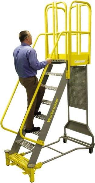 Cotterman - 192" 12 Step Super Duty Ladder - Rolling Safety Ladder, 1,000 Lb Capacity, 44" Base Width x 51" Base Depth, Grip Strut - Exact Tool & Supply