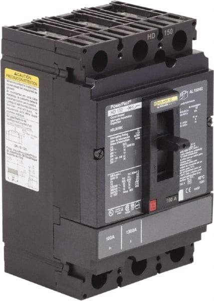 Square D - 100 Amp, 250 VDC, 600 VAC, 3 Pole, Panel Mount Molded Case Circuit Breaker - Thermal Magnetic Trip, Multiple Breaking Capacity Ratings, 14-3/0 AWG - Exact Tool & Supply
