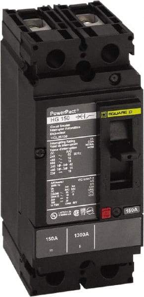 Square D - 15 Amp, 250 VDC, 600 VAC, 2 Pole, Panel Mount Molded Case Circuit Breaker - Thermal Magnetic Trip, Multiple Breaking Capacity Ratings, 14-3/0 AWG - Exact Tool & Supply