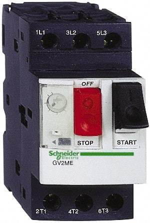 Schneider Electric - 2.50 Amp, 690 VAC at 50/60 Hz, 3 Pole, Bolt On, Clip Motor Circuit Breaker - Thermal Magnetic Trip, Multiple Breaking Capacity Ratings, 78mm Deep x 89mm High x 45mm Wide - Exact Tool & Supply