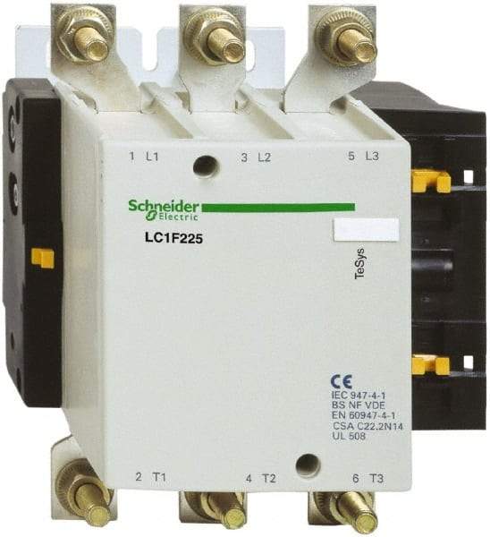 Schneider Electric - 3 Pole, 110 Coil VAC, 225 Amp at 440 VAC, Nonreversible IEC Contactor - Bureau Veritas, CCC, CSA, DNV, EN/IEC 60947-1, EN/IEC 60947-4-1, GL, JEM 1038, LROS, RINA, RMRoS, RoHS Compliant, UL Listed - Exact Tool & Supply