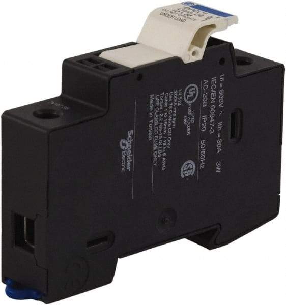 Schneider Electric - 1 Pole, 600 Volt, 30 Amp, DIN Rail Mount Fuse Holder - Compatible with CC Class, 17mm Wide Fuse - Exact Tool & Supply