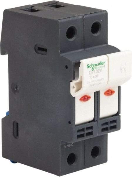 Schneider Electric - 2 Pole, 600 Volt, 32 Amp, DIN Rail Mount Fuse Holder - Compatible with AM,GG Class, 38mm Long x 35mm Wide and 10mm Diameter Fuse - Exact Tool & Supply