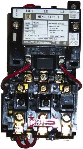 Square D - 110 Coil VAC at 50 Hz, 120 Coil VAC at 60 Hz, 27 Amp, NEMA Size 1, Nonreversible Open Enclosure NEMA Motor Starter - Exact Tool & Supply