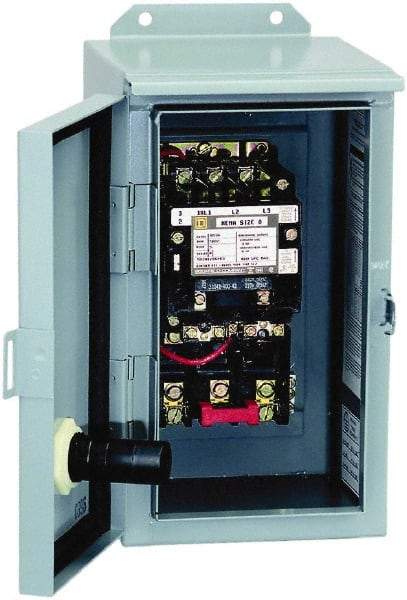 Square D - 110 Coil VAC at 50 Hz, 120 Coil VAC at 60 Hz, 45 Amp, NEMA Size 2, Nonreversible Enclosed Enclosure NEMA Motor Starter - 3 Phase hp: 10 at 200 VAC, 15 at 230 VAC, 25 at 460 VAC, 25 at 575 VAC, 12 Enclosure Rating - Exact Tool & Supply