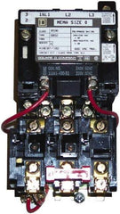 Square D - 440 Coil VAC at 50 Hz, 480 Coil VAC at 60 Hz, 18 Amp, Nonreversible Open Enclosure NEMA Motor Starter - 3 Phase hp: 3 at 200 VAC, 3 at 230 VAC, 5 at 460 VAC, 5 at 575 VAC - Exact Tool & Supply