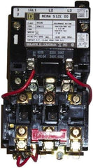 Square D - 440 Coil VAC at 50 Hz, 480 Coil VAC at 60 Hz, 9 Amp, Nonreversible Open Enclosure NEMA Motor Starter - 3 Phase hp: 1-1/2 at 200 VAC, 1-1/2 at 230 VAC, 2 at 460 VAC, 2 at 575 VAC - Exact Tool & Supply