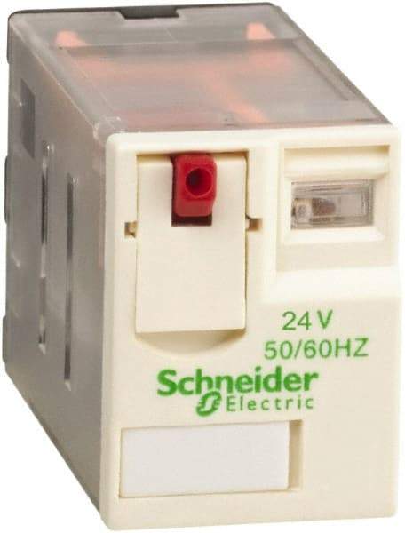 Schneider Electric - 3,000 VA Power Rating, Electromechanical Plug-in General Purpose Relay - 12 Amp at 250/277 VAC & 28 VDC, 6 Amp at 250 VAC & 28 VDC, 2CO, 24 VAC at 50/60 Hz - Exact Tool & Supply