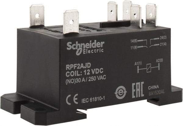 Schneider Electric - 7,500 VA Power Rating, Electromechanical Plug-in General Purpose Relay - 20 Amp at 28 VDC, 25 at 28 VDC, 30 at 250/277 VAC, 2NO, 12 VDC - Exact Tool & Supply