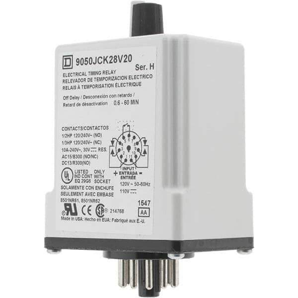 Square D - 0.66 min Delay, DPDT Time Delay Relay - 10 Contact Amp, 110 VDC & 120 VAC - Exact Tool & Supply