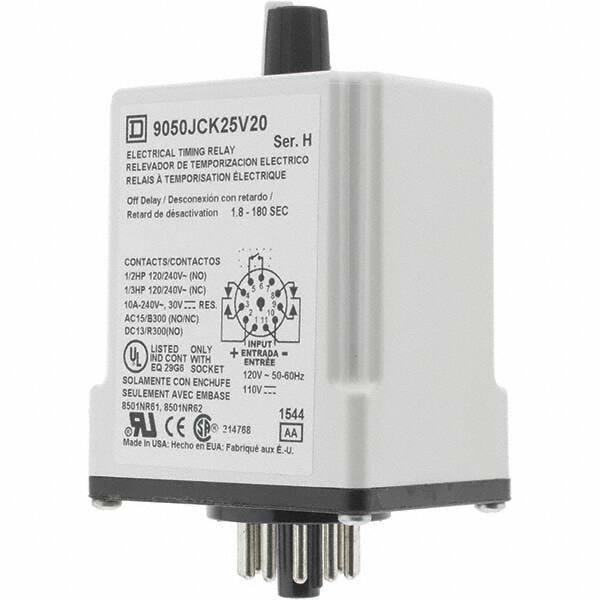 Square D - DPDT Time Delay Relay - 10 Contact Amp, 110 VDC & 120 VAC - Exact Tool & Supply