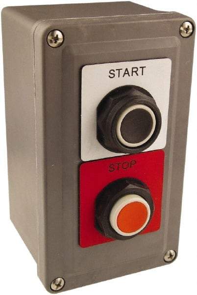 Schneider Electric - 2 Operator, Pushbutton Control Station - Start-Stop (Legend), Momentary Switch, NO/2NC Contact, NEMA 1, 13, 3, 4 - Exact Tool & Supply