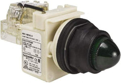 Schneider Electric - 120 V Green Lens LED Press-to-Test Indicating Light - Round Lens, Screw Clamp Connector, Corrosion Resistant, Dust Resistant, Oil Resistant - Exact Tool & Supply