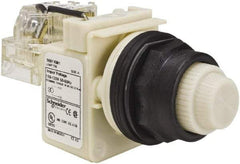 Schneider Electric - 110 VAC at 50/60 Hz via Transformer, 120 VAC at 50/60 Hz via Transformer White Lens Press-to-Test Indicating Light - Round Lens, Screw Clamp Connector, Corrosion Resistant, Dust Resistant, Oil Resistant - Exact Tool & Supply