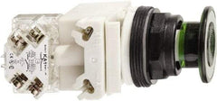 Schneider Electric - 30mm Mount Hole, Extended Straight, Pushbutton Switch with Contact Block - Green Pushbutton, Maintained (MA) - Exact Tool & Supply