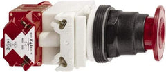 Schneider Electric - 30mm Mount Hole, Extended Straight, Pushbutton Switch with Contact Block - Red Pushbutton, Maintained (MA), Momentary (MO) - Exact Tool & Supply