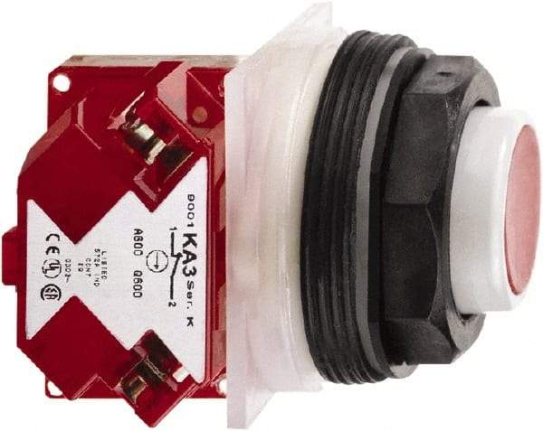 Schneider Electric - 30mm Mount Hole, Extended Straight, Pushbutton Switch with Contact Block - Octagon, Red Pushbutton, Momentary (MO) - Exact Tool & Supply