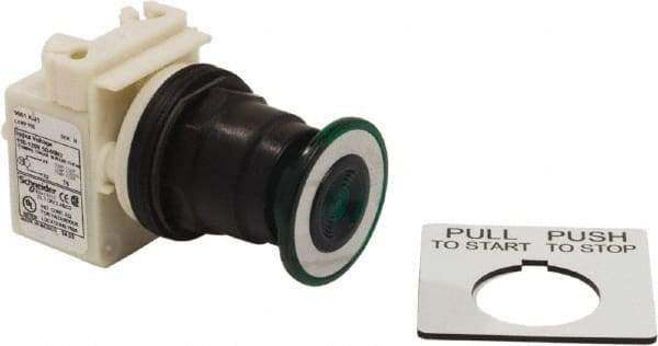 Schneider Electric - 30mm Mount Hole, Extended Straight, Pushbutton Switch Only - Green Pushbutton, Maintained (MA), Momentary (MO) - Exact Tool & Supply