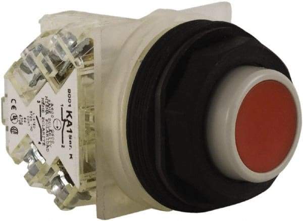 Schneider Electric - 30mm Mount Hole, Extended Straight, Pushbutton Switch with Contact Block - Red Pushbutton, Momentary (MO) - Exact Tool & Supply