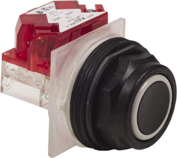 Schneider Electric - 30mm Mount Hole, Extended Straight, Pushbutton Switch with Contact Block - Black Pushbutton, Momentary (MO) - Exact Tool & Supply