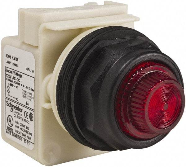 Schneider Electric - 120 V Red Lens Indicating Light - Round Lens, Screw Clamp Connector, Corrosion Resistant, Dust Resistant, Oil Resistant - Exact Tool & Supply