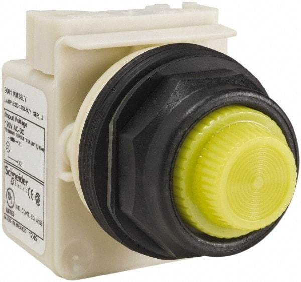 Schneider Electric - 120 V Yellow Lens LED Indicating Light - Round Lens, Screw Clamp Connector, Corrosion Resistant, Dust Resistant, Oil Resistant - Exact Tool & Supply
