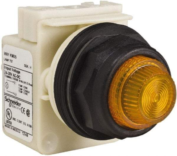 Schneider Electric - 24 V, 28 V Amber Lens Indicating Light - Round Lens, Screw Clamp Connector, Corrosion Resistant, Dust Resistant, Oil Resistant - Exact Tool & Supply