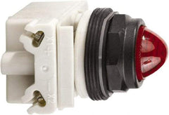 Schneider Electric - 120 VAC/VDC Red Lens Incandescent Pilot Light - Round Lens, Screw Clamp Connector, 54mm OAL x 42mm Wide, Vibration Resistant - Exact Tool & Supply