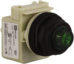 Schneider Electric - 110 VAC at 50/60 Hz via Transformer, 120 VAC at 50/60 Hz via Transformer Green Lens Indicating Light - Round Lens, Screw Clamp Connector, Corrosion Resistant, Dust Resistant, Oil Resistant - Exact Tool & Supply