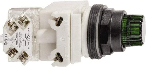 Schneider Electric - 30mm Mount Hole, Extended Straight, Pushbutton Switch with Contact Block - Green Pushbutton, Momentary (MO) - Exact Tool & Supply