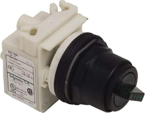 Schneider Electric - 1.18 Inch Mount Hole, 2 Position, Knob and Pushbutton Operated, Selector Switch Only - Green, Maintained (MA), without Contact Blocks, Anticorrosive, Weatherproof, Dust and Oil Resistant - Exact Tool & Supply